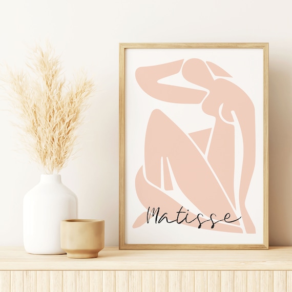Matisse Inspired Blush Pink Abstract Female Figure Line Art Poster