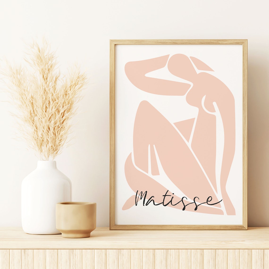 Matisse Inspired Blush Pink Abstract Female Figure Line Art Poster