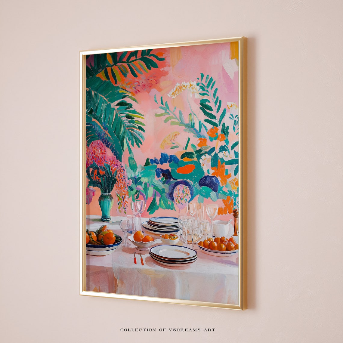 Colorful Dinner Table Feast Fruit and Flowers Party Art Poster