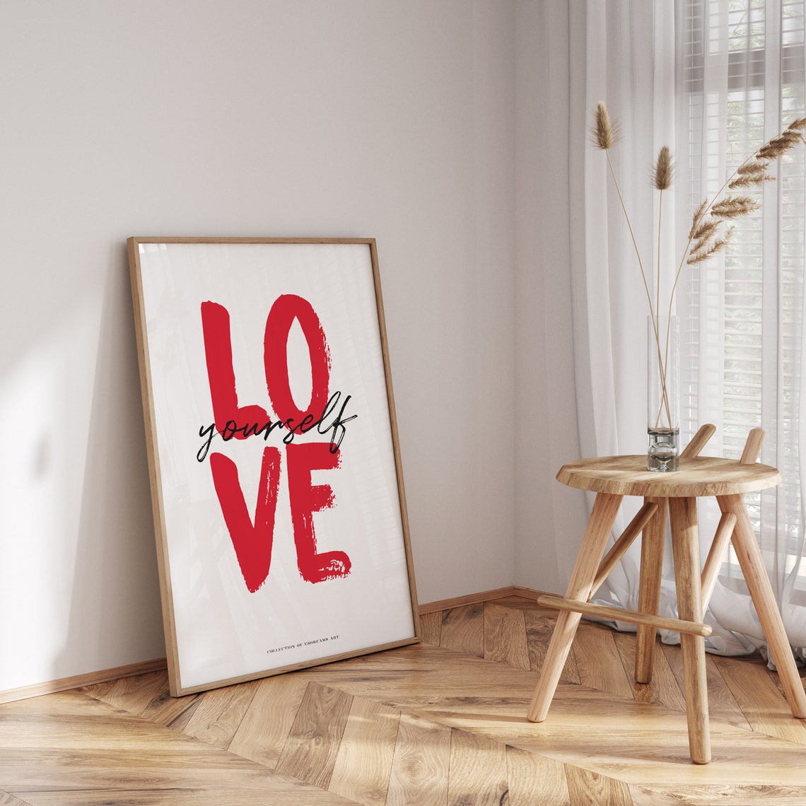 Love Yourself Red Brush Lettering Black Script Motivational Art Poster - Image 3