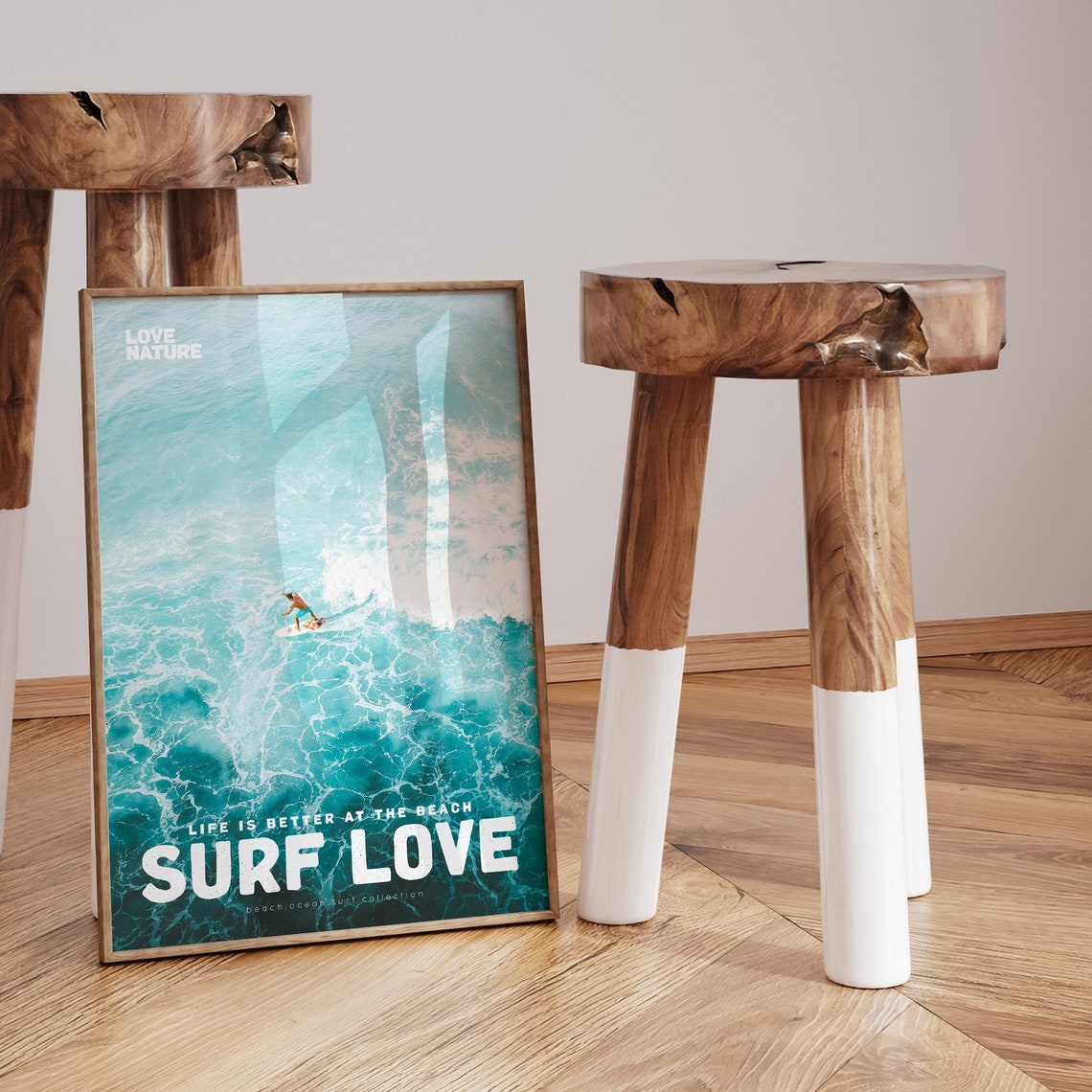 Surf Love Aerial Turquoise Water Solo Surfer Ocean Photo Poster - Image 3