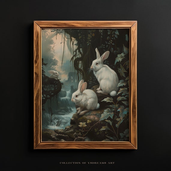 Rabbit Print Wild Hare Painting Dark Cottagecore Art Farmhouse Decor Dark Academia Print Goblincore Art Whimsical Animal Print Moody Art