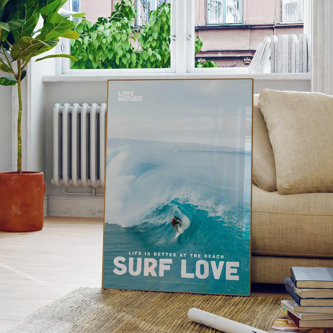 Surf Love Big Barrel Wave Surfer Turquoise Ocean Surfing Poster - Image 5