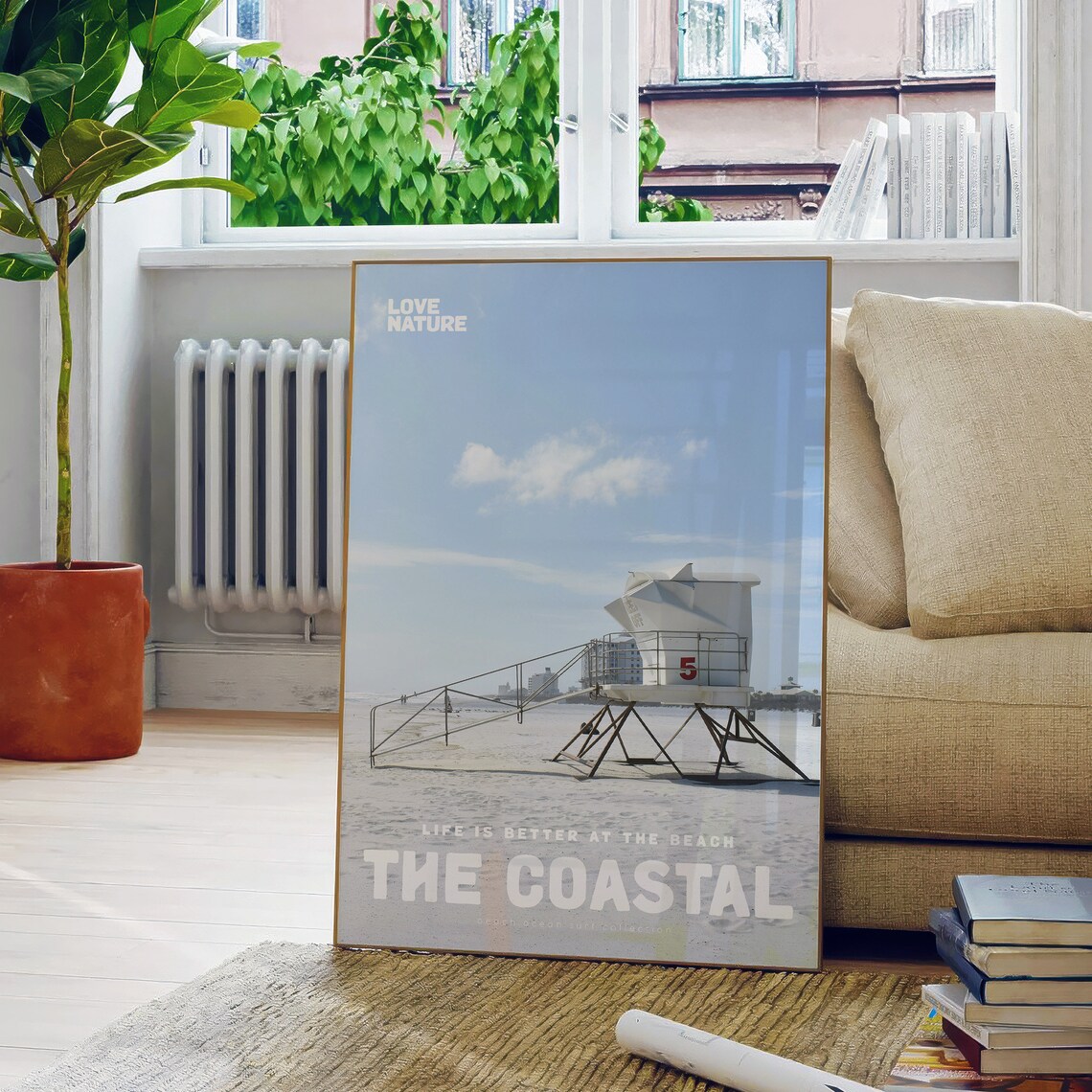 The Coastal Lifeguard Tower Pale Beach Calm Sea Ocean Photo Poster - Image 5