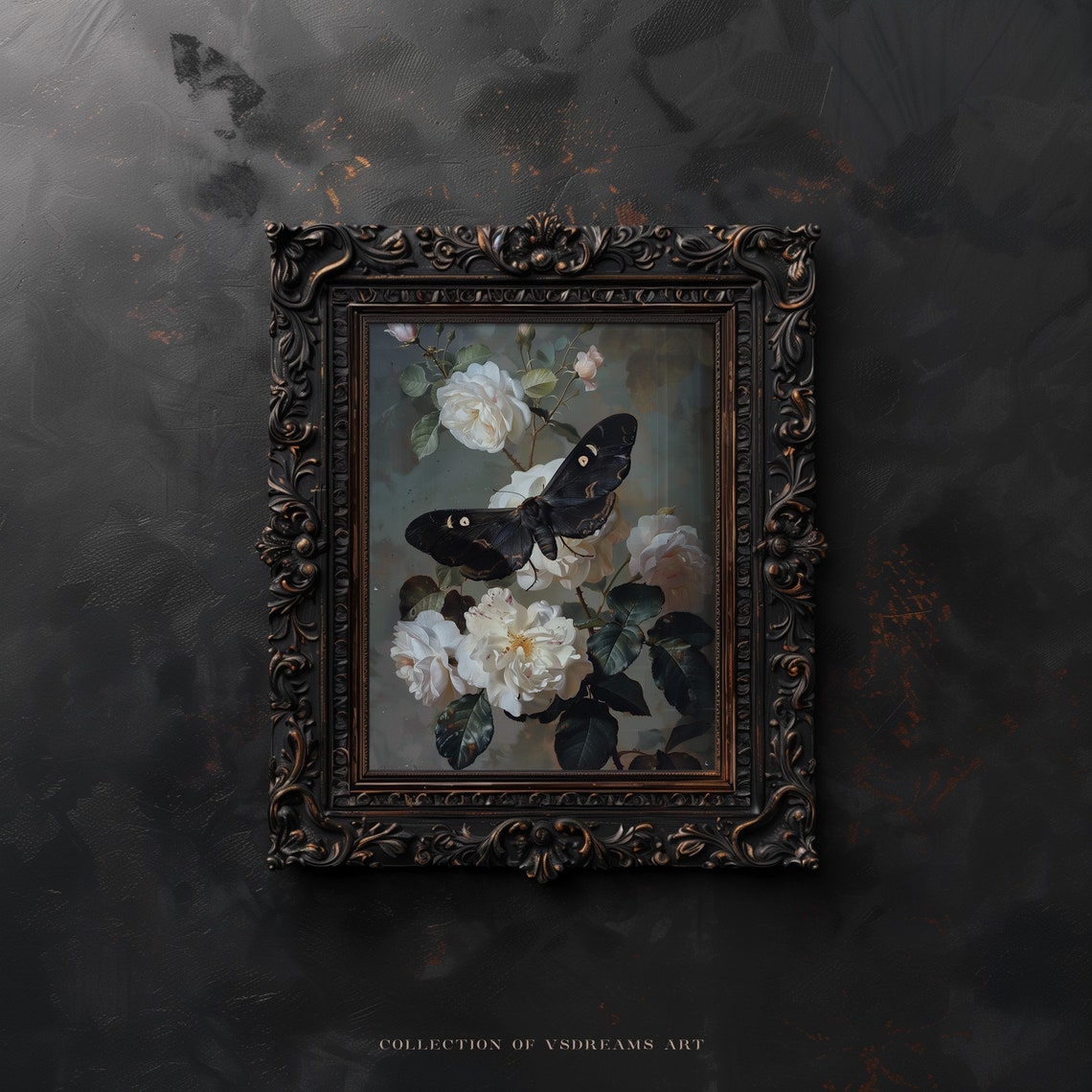 Black Moth White Roses Dark Floral Gothic Botanical Insect Poster - Image 5