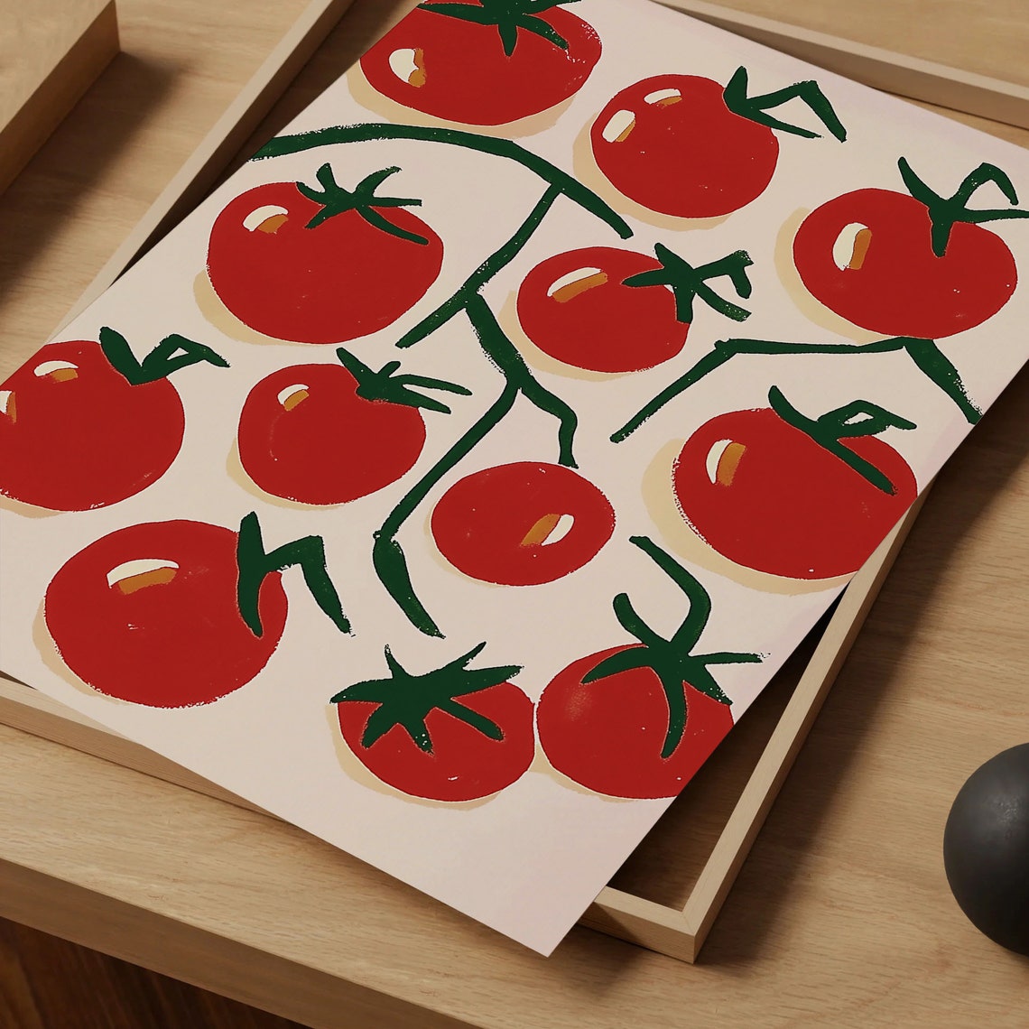 Red Cherry Tomatoes on the Vine Kitchen Illustration Art Poster - Image 4