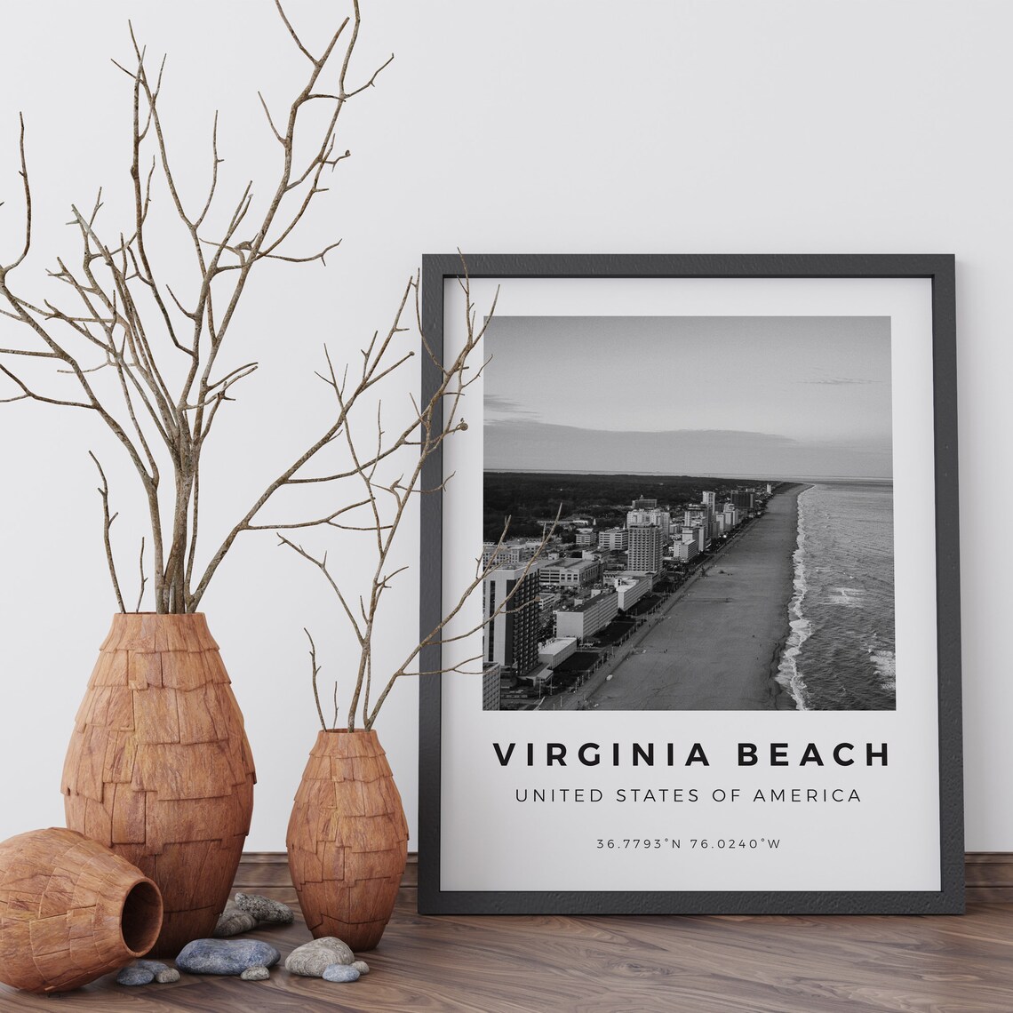 Virginia Beach Black And White Wall Art Print - Image 5