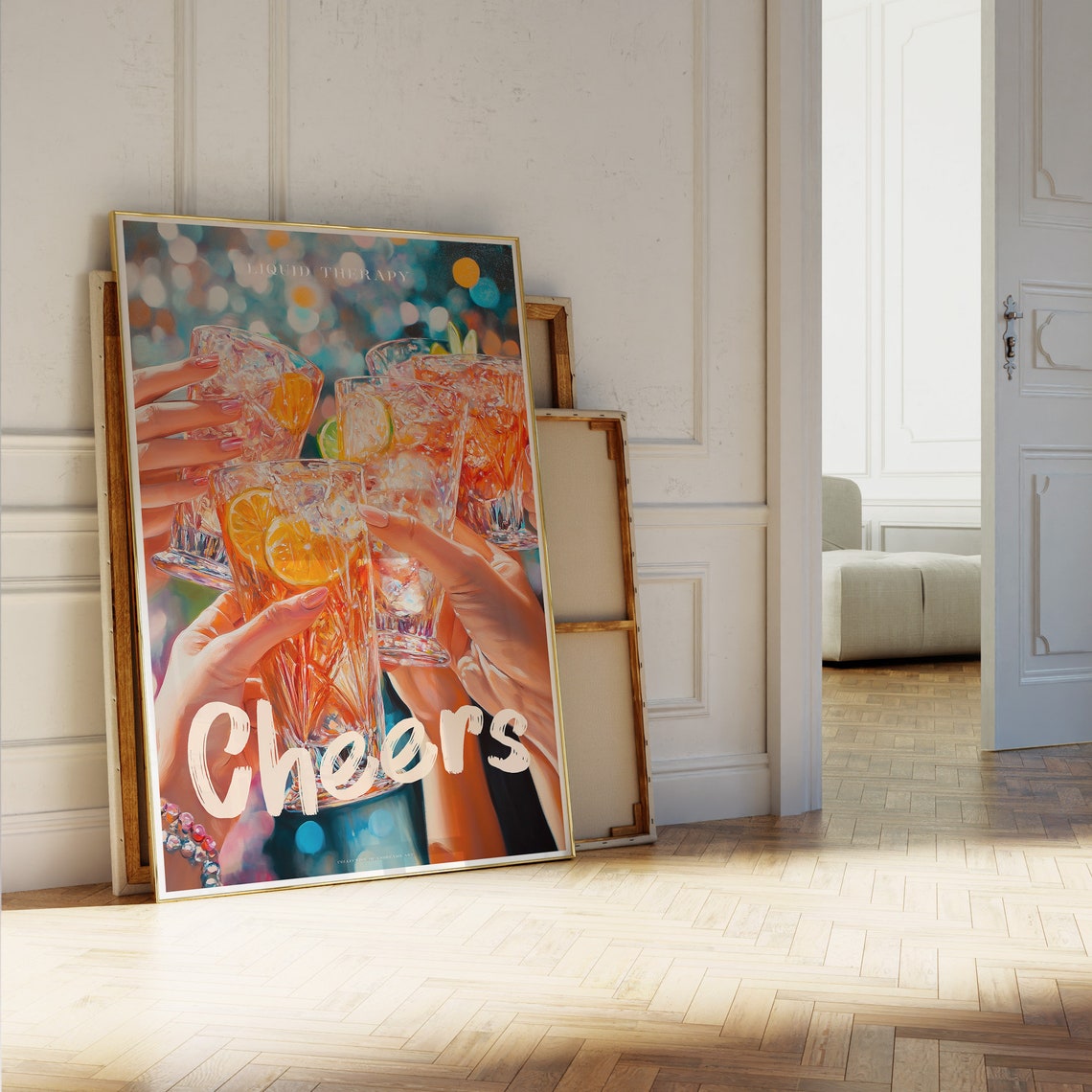 Liquid Therapy Cheers Citrus Cocktails Bokeh Toast Bar Cart Art Poster - Image 5