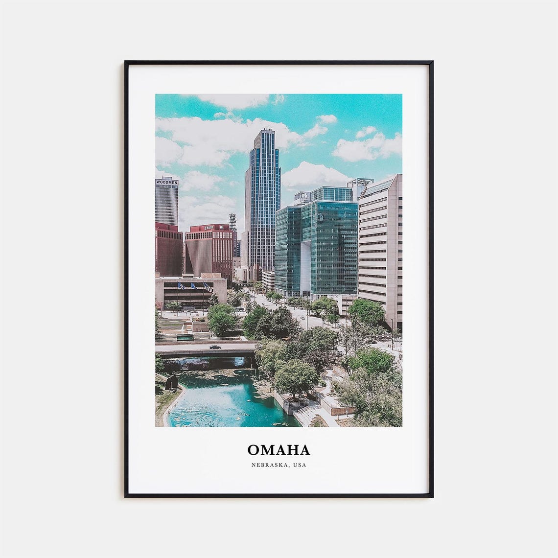 Omaha Nebraska Downtown Skyline Above the River at Dusk Poster