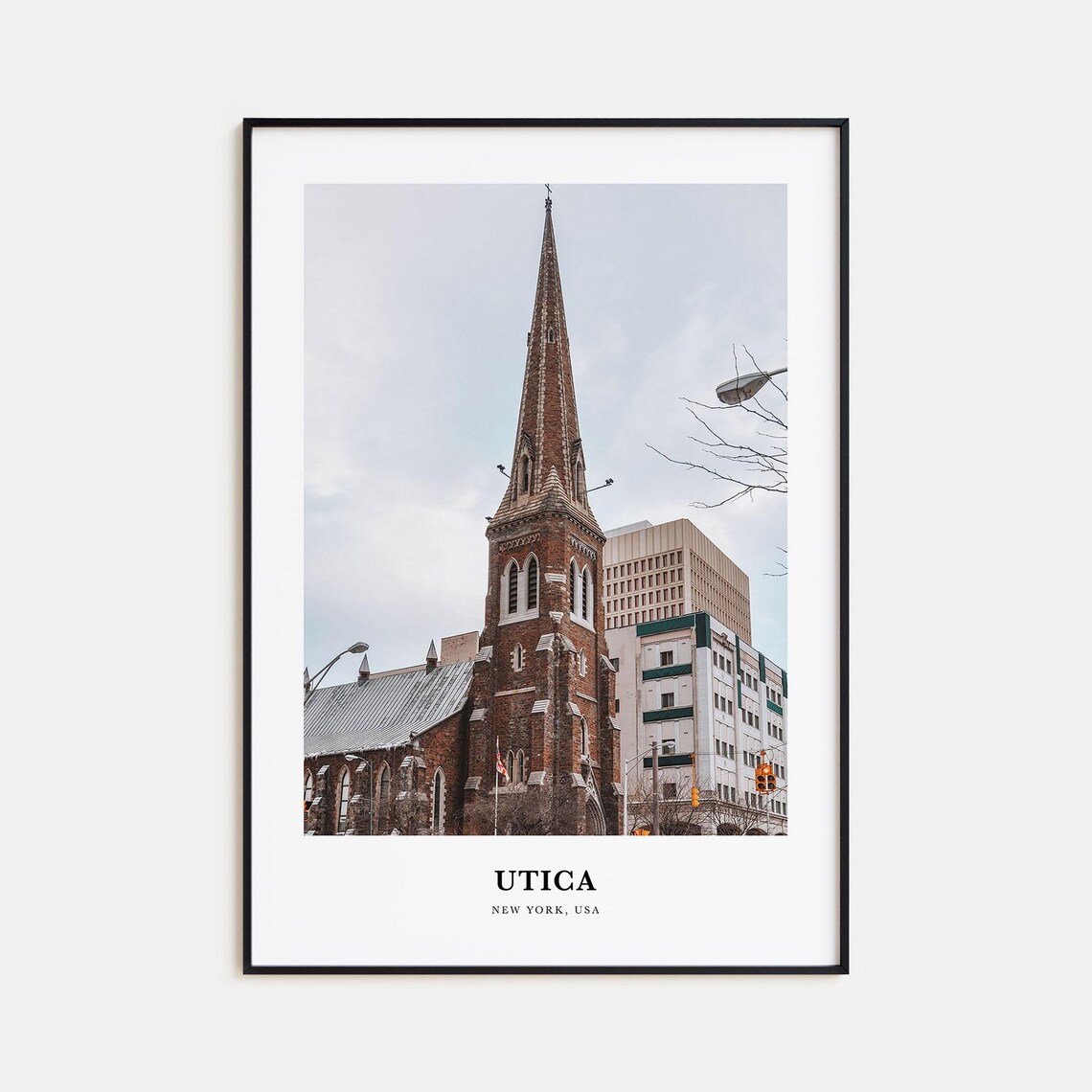 Utica New York USA Historic Brick Church Spire Skyline Photo Poster
