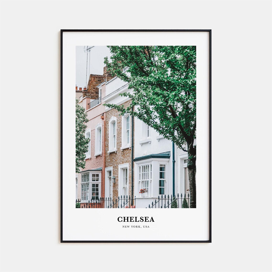 Chelsea New York USA Classic Townhouse Street Leafy View Photo Poster