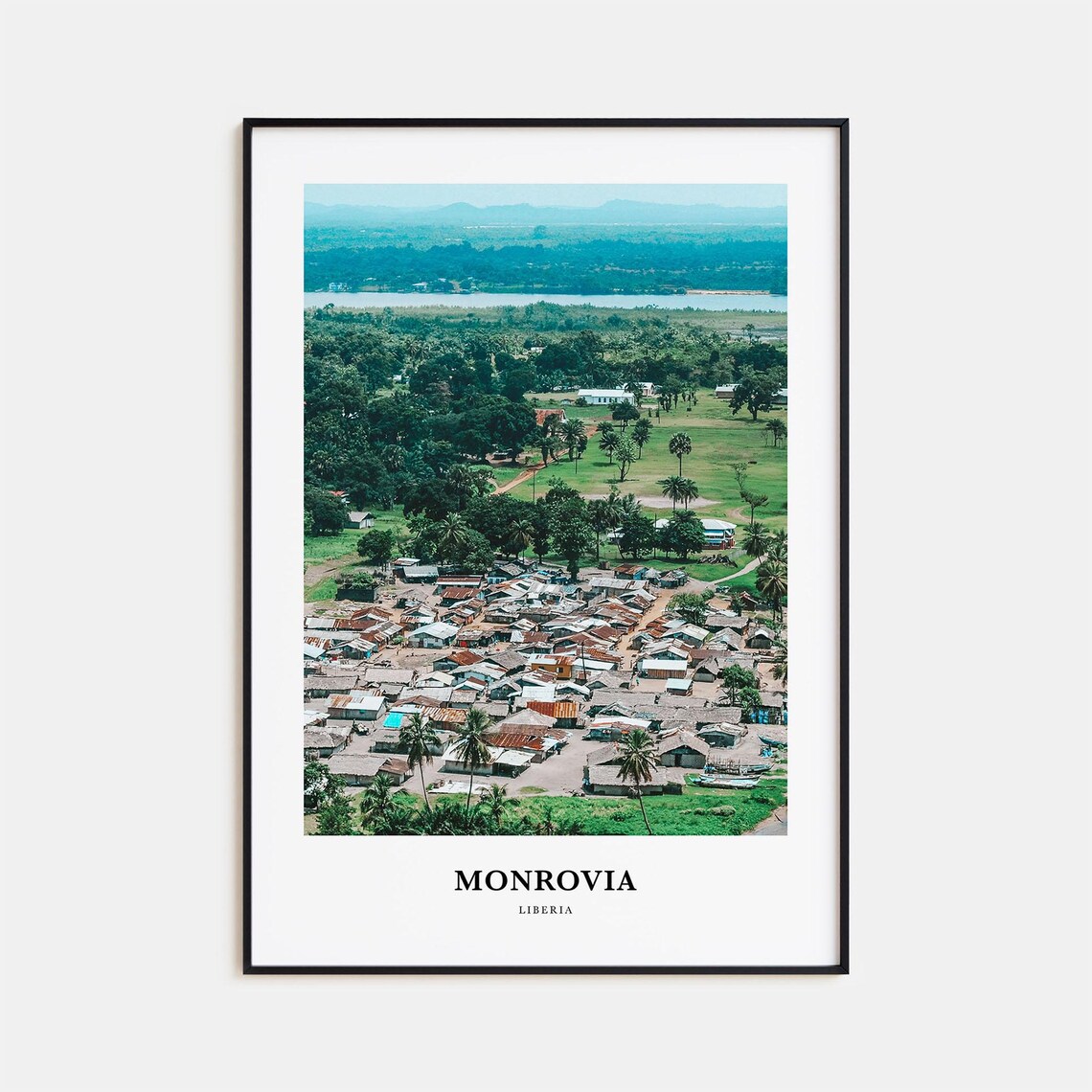 Monrovia Liberia Aerial View Coastal Village Palm Trees Poster