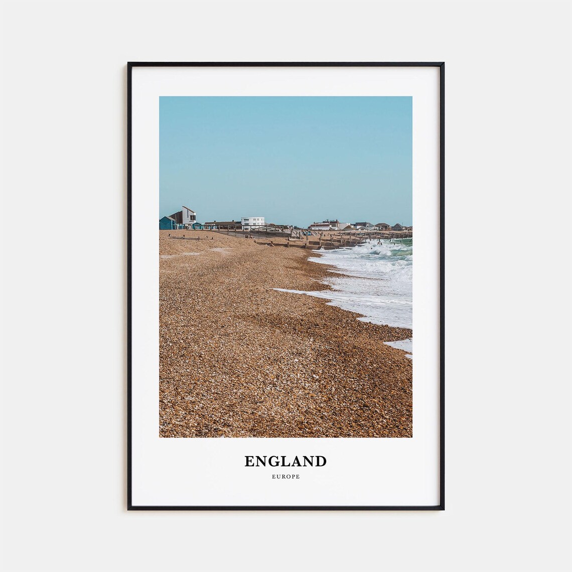 England Pebble Beach Seascape Minimalist Coastal Travel Poster