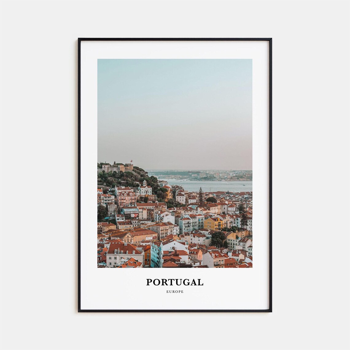 Portugal Europe Castle Hill Red Roofs River View City Photo Poster