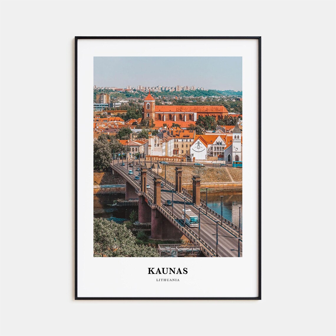 Kaunas Lithuania Bridge Red Roof Old Town Travel Photo Poster