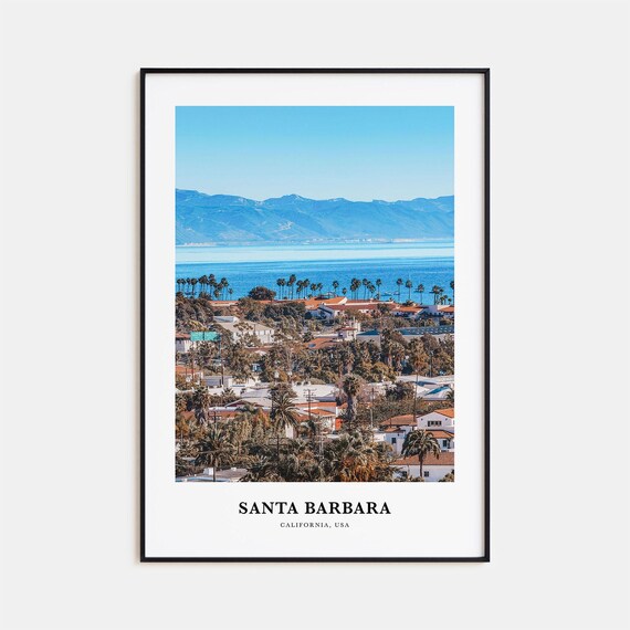 Santa Barbara California Travel Poster, Photo Map Art