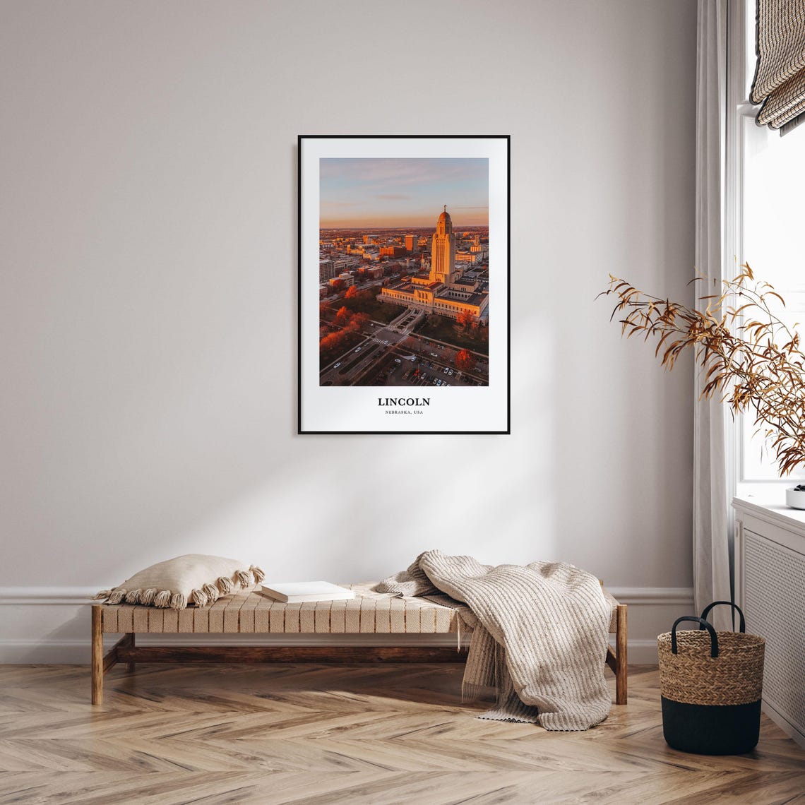 Lincoln Nebraska State Capitol Sunset Aerial City View Poster - Image 3