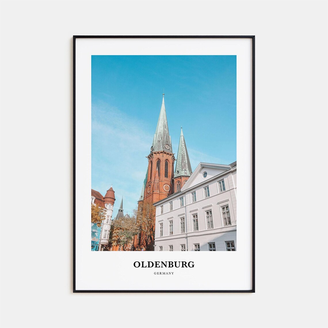 Oldenburg Germany Brick Church Spires Blue Sky Photo Travel Poster