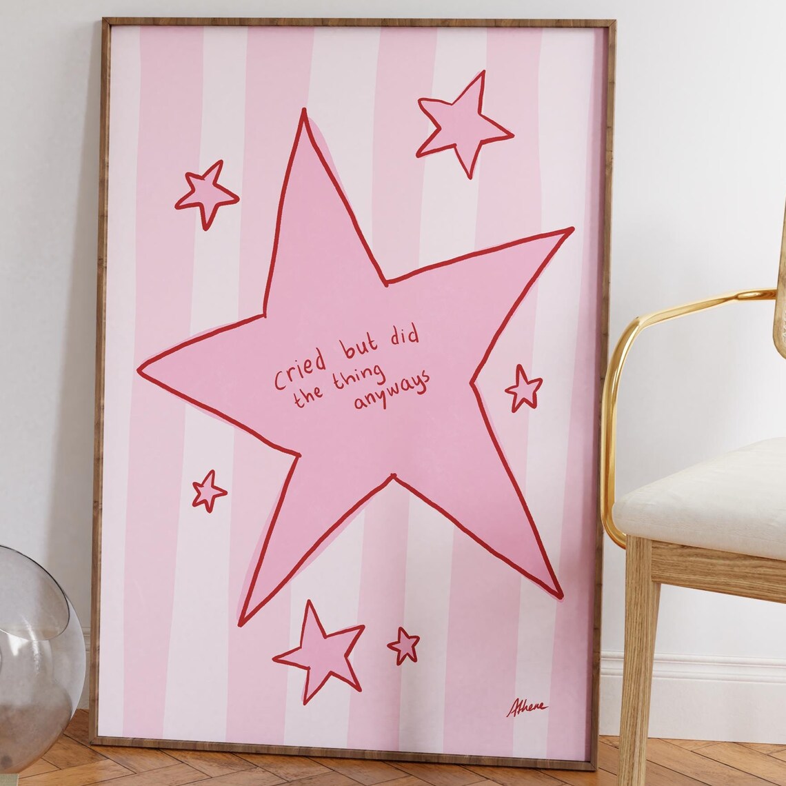 Cried But Did the Thing Anyways Big Pink Star Affirmation Poster