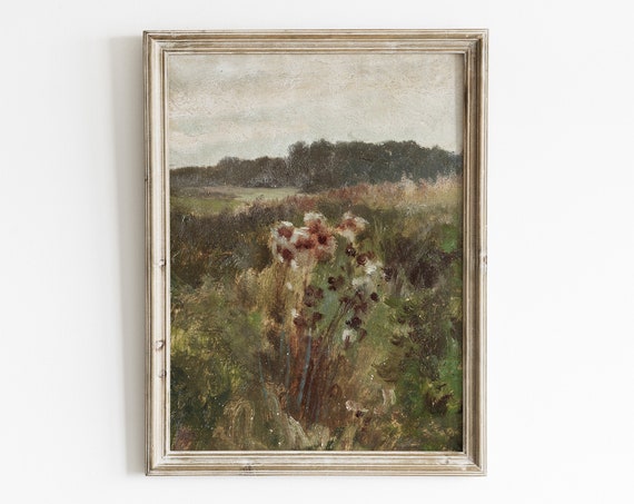 Moody Fall Landscape Print Vintage Rustic Country Decor Muted Floral Art