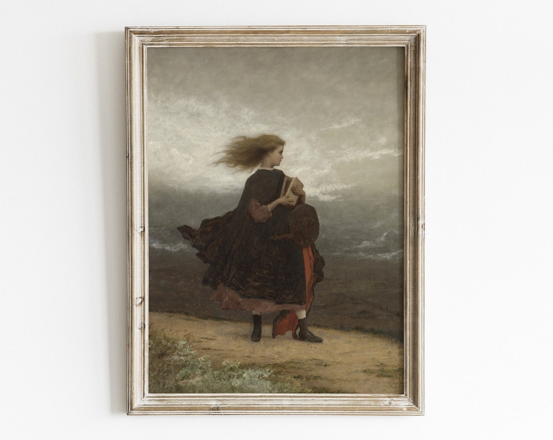 Vintage Portrait Of A Girl Female Portrait Painting Dark Academia Wall Art Moody Painting Neutral Wall Art Print Altered Portrait