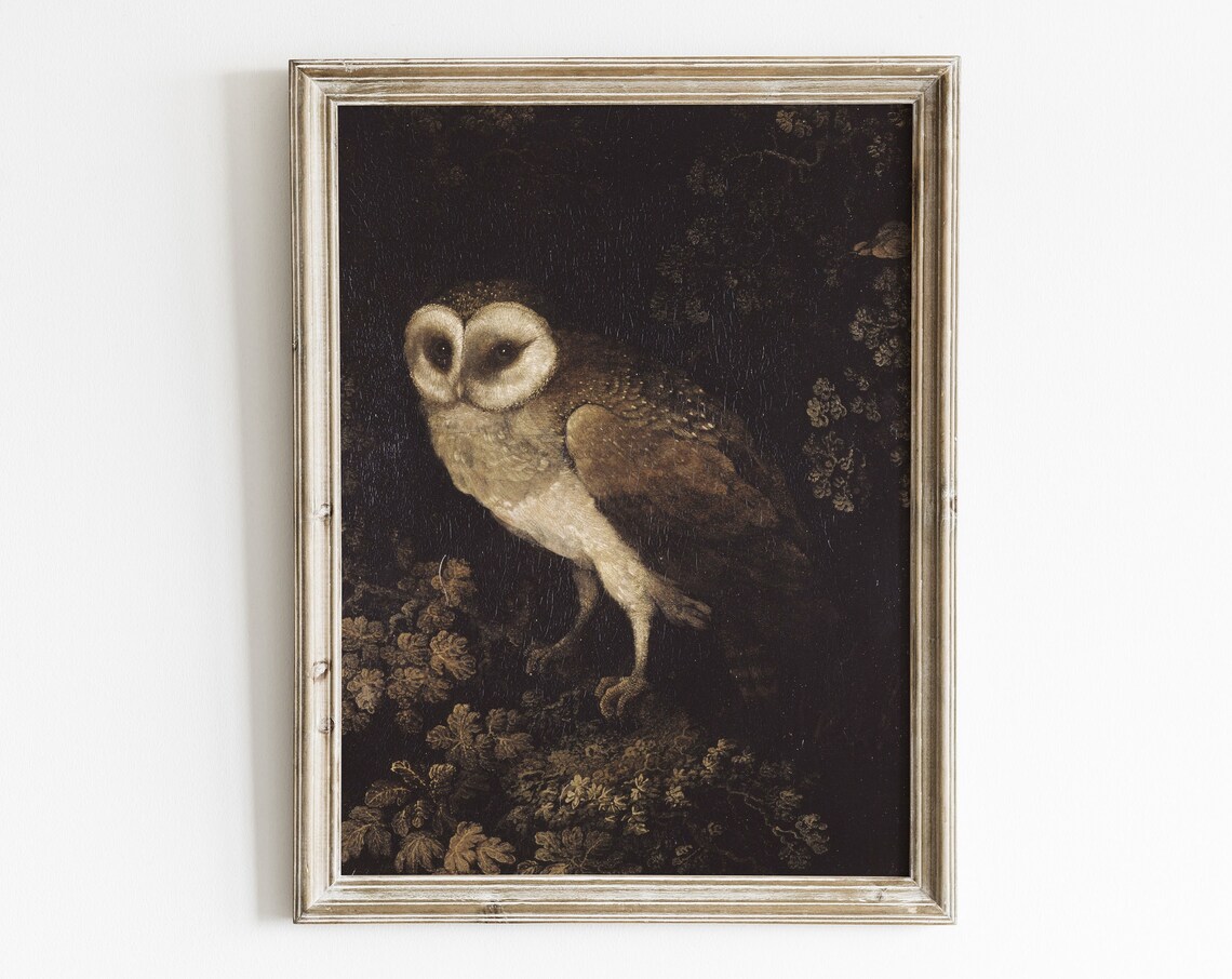 Owl Vintage Art Print, Neutral Dark Academia Decor