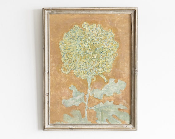 Vintage Marigold Flower Painting Art Print, Spring Floral