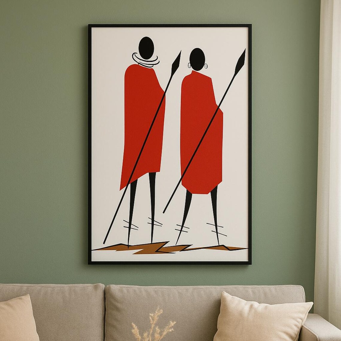 Maasai Warriors Red Black Minimalist African Tribal Art Wall Poster