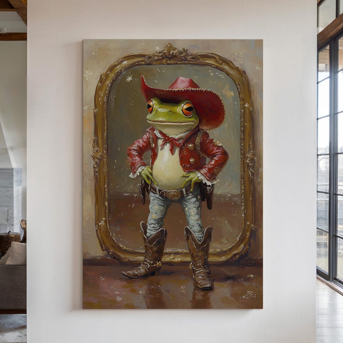 Whimsical Cowboy Frog Portrait In Red Hat Jacket And Boots Poster