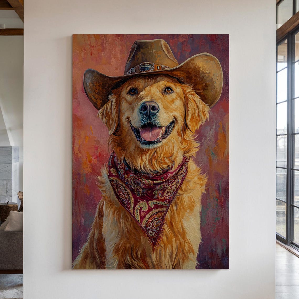 Smiling Golden Retriever Cowboy Hat Western Ranch Dog Poster