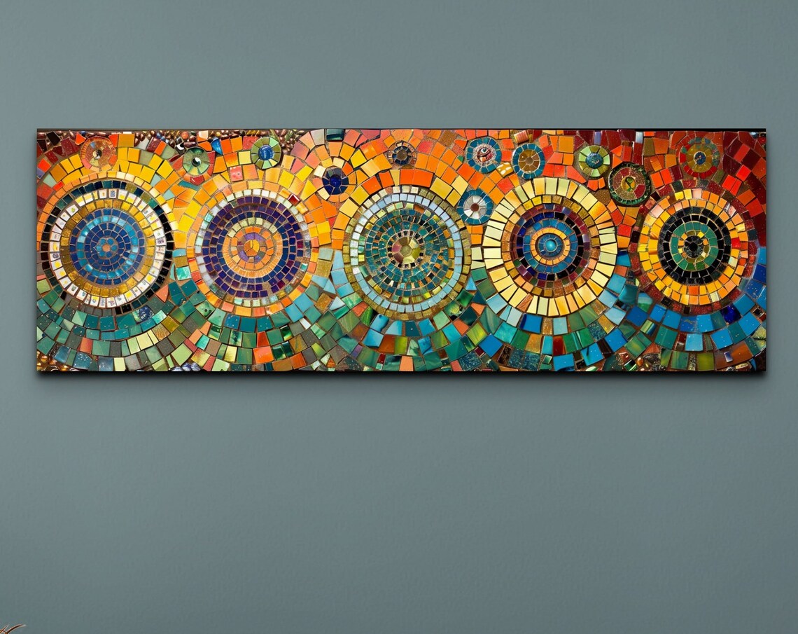 Colorful Mosaic Style Mid-Century Panoramic Art