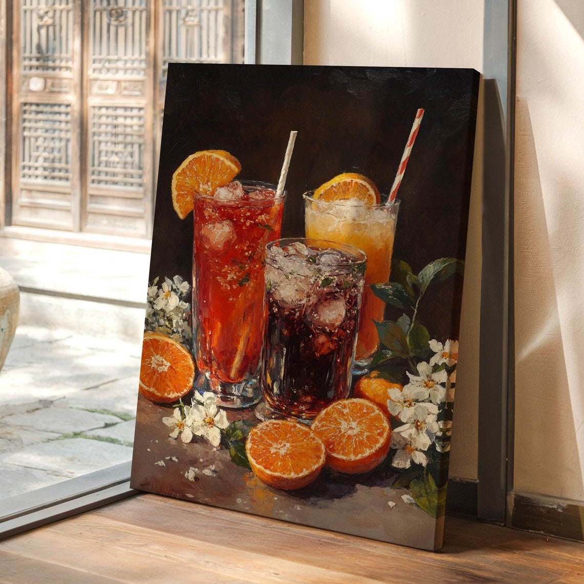 Refreshing Iced Citrus Cocktails With Orange Slices Still Life Poster
