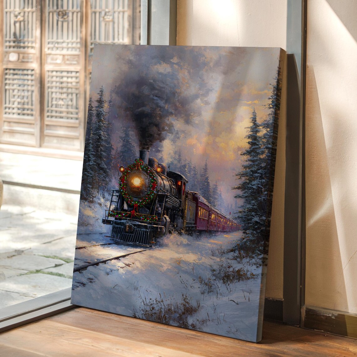 Christmas Steam Train Vintage Winter Holiday Art Print
