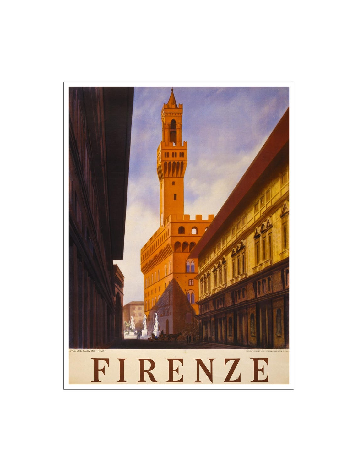 Firenze Florence Palazzo Vecchio Tower Vintage Italian Travel Poster