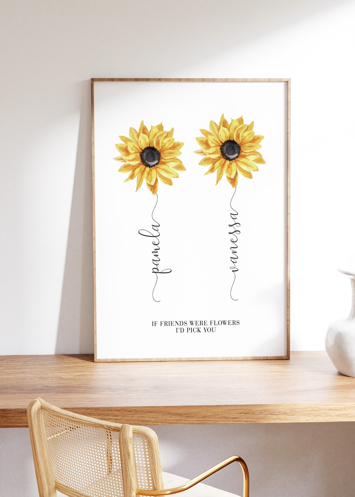 Personalized Sunflower Friendship Names Best Friend Floral Art Poster - Image 2