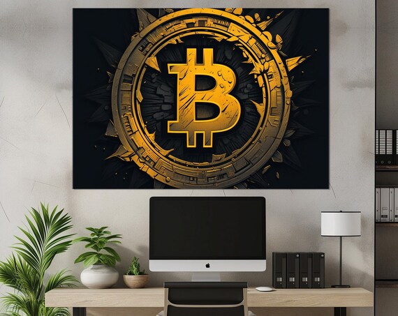 Bitcoin Wall Art Bitcoin Print Crypto Trader Gift Abstract Bitcoin Poster Crypto Wall Decor Framed Ready To Hang