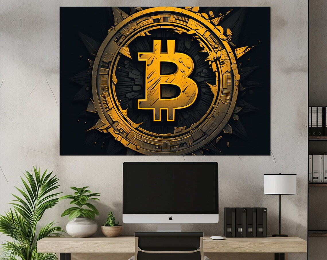 Bitcoin Wall Art Bitcoin Print Crypto Trader Gift Abstract Bitcoin Poster Crypto Wall Decor Framed Ready To Hang