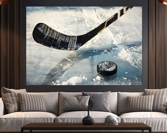 Abstract Ice Hockey Stick and Puck Wall Art Print