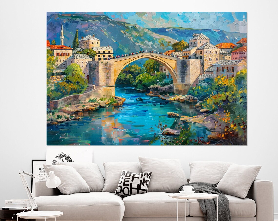 Mostar Old Bridge, Bosnia Travel Poster Art Print