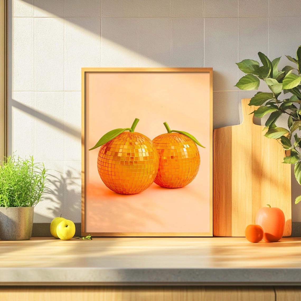 Disco Ball Oranges Mirror Fruit Trendy Kitchen Summer Poster