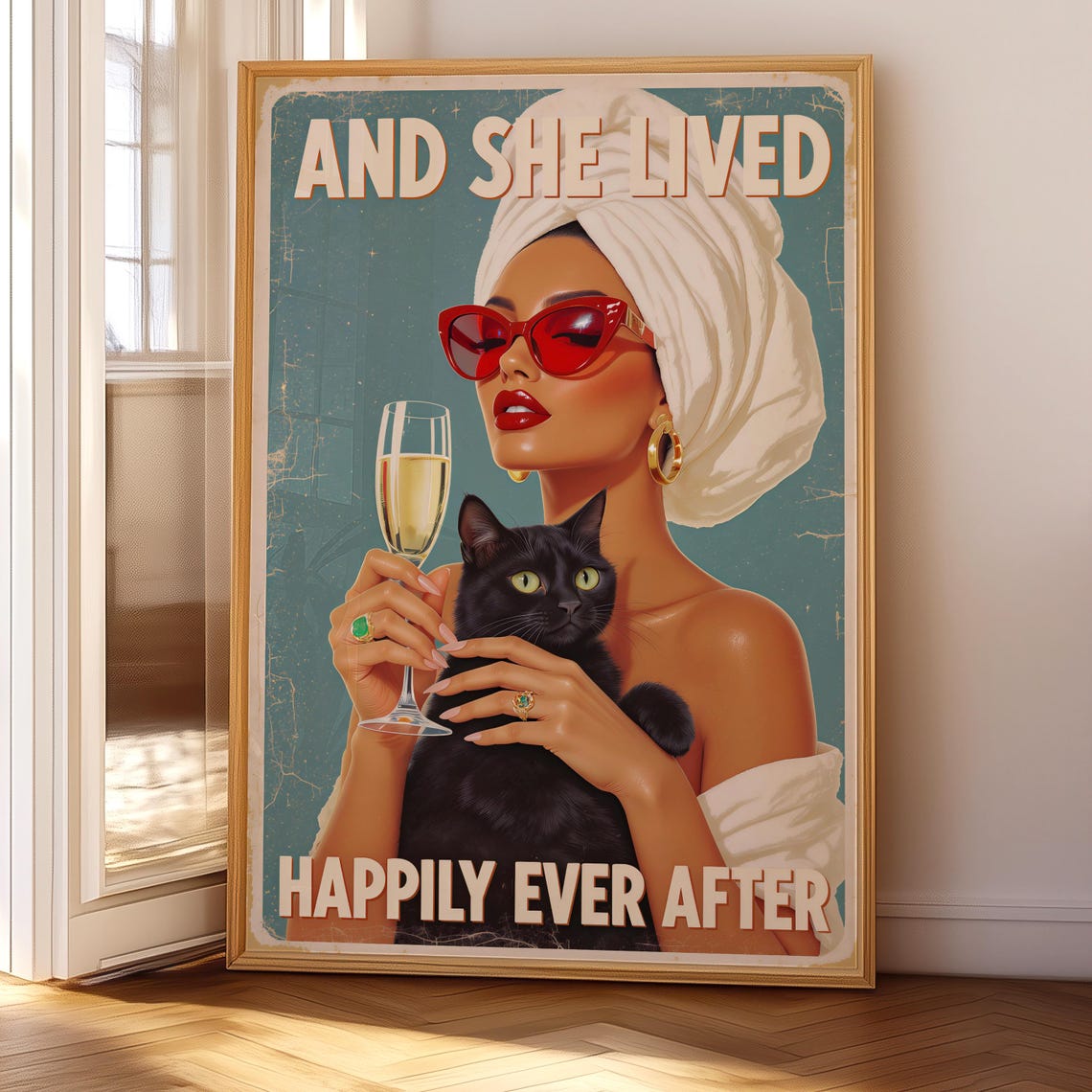 And She Lived Happily Ever After Retro Glam Cat Lady Wall Art