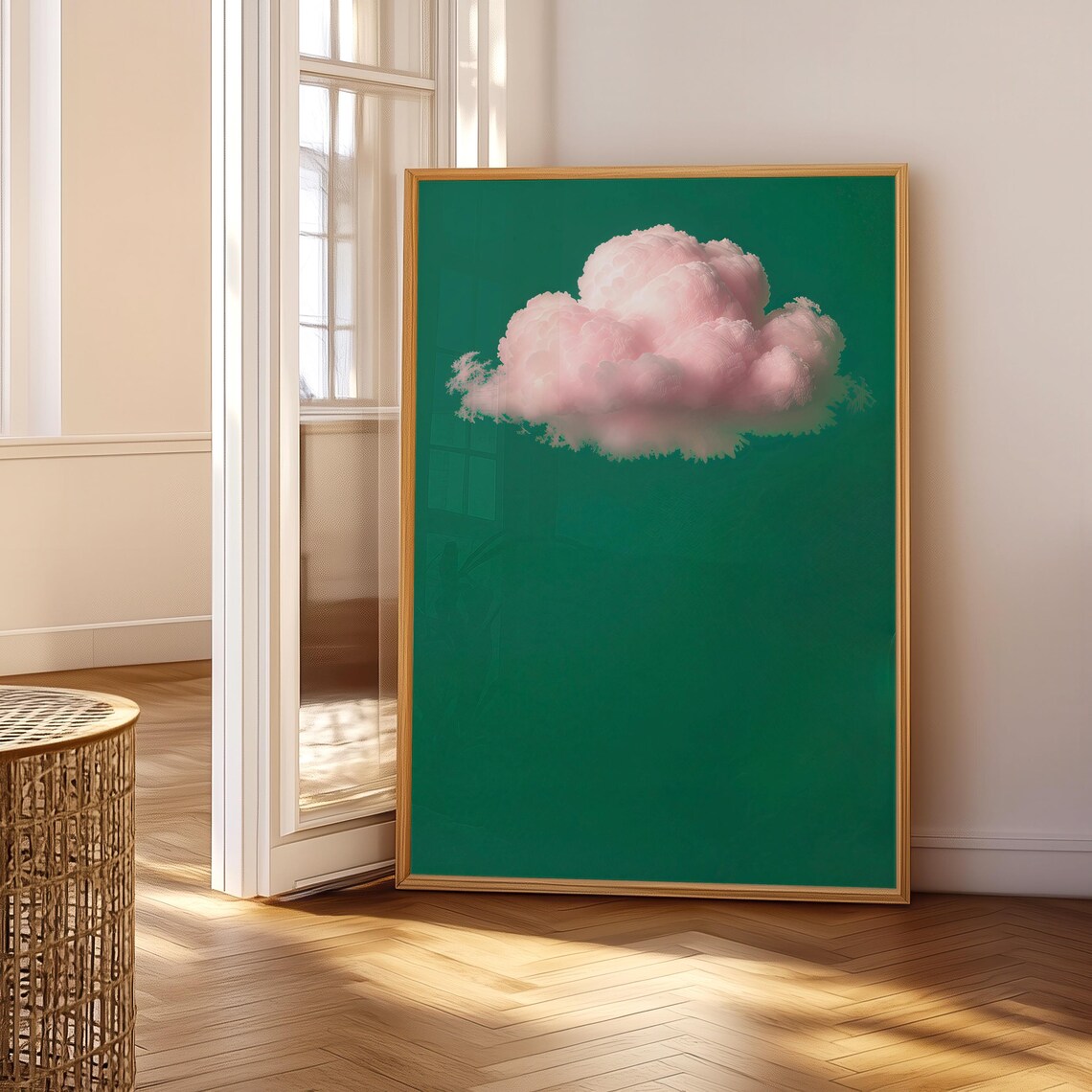 Emerald Green Pink Cloud Abstract Minimalist Wall Art Print