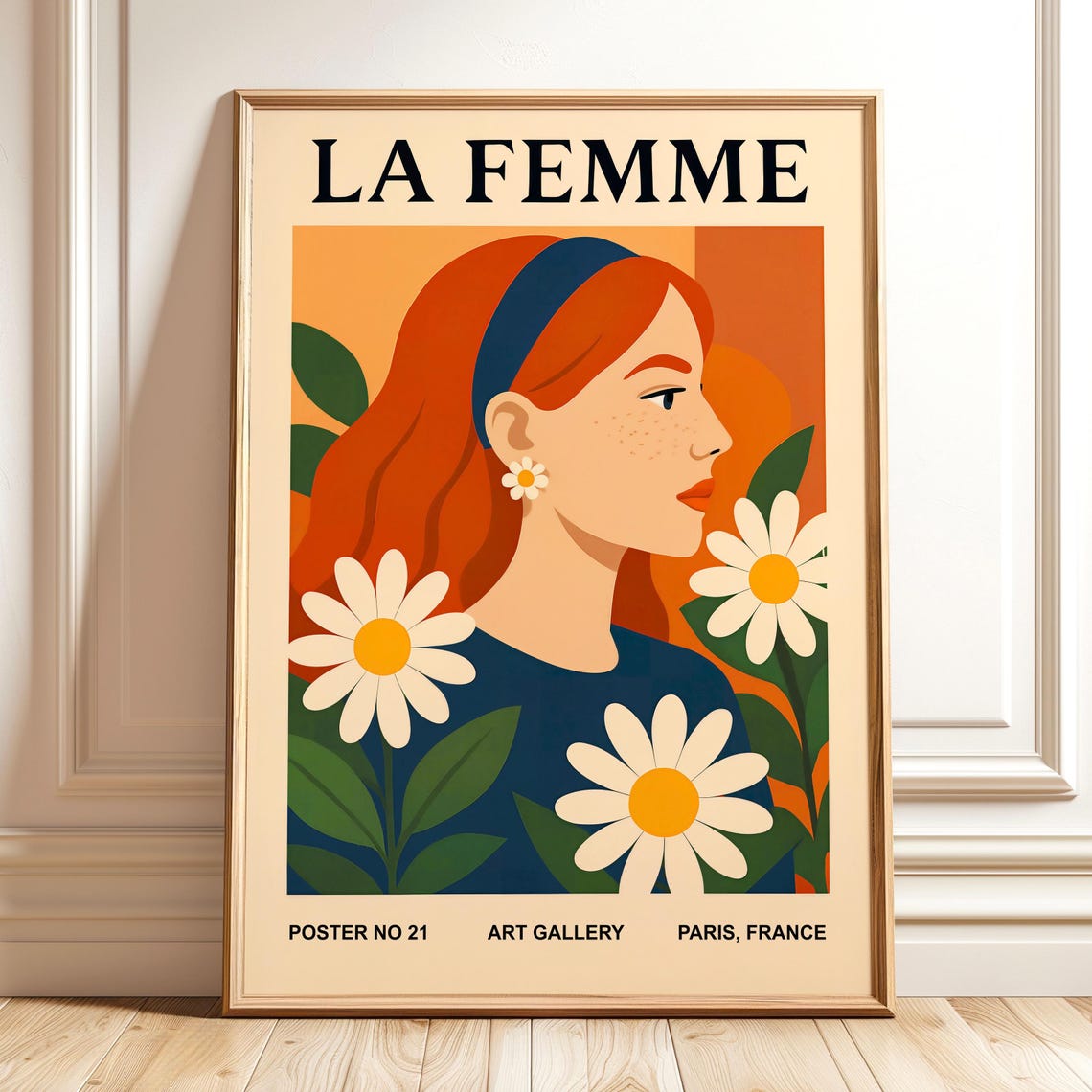 La Femme Decor Modern Floral Woman Wall Art Orange Green Abstract Flower Face Fashion Illustration Feminine