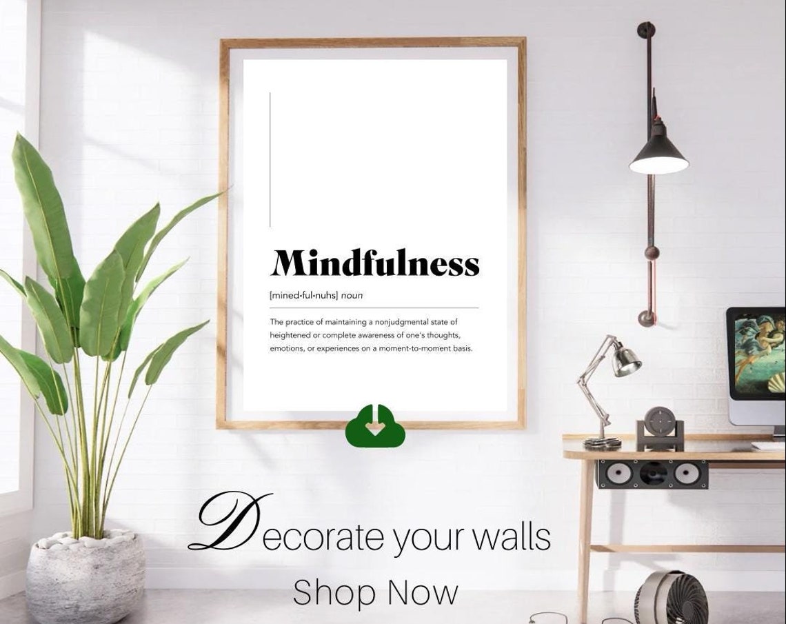 Mindfulness Dictionary Definition White on Black Calm Mind Poster - Image 4