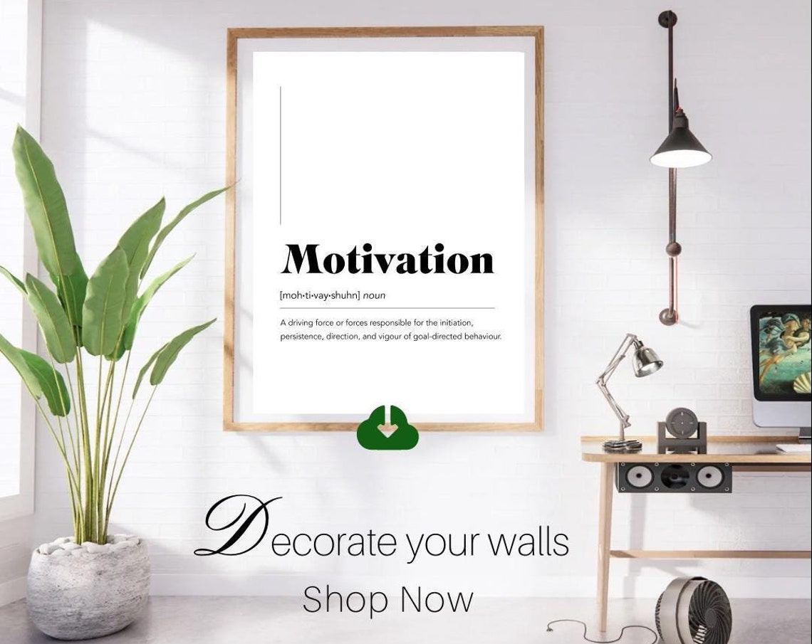 Motivation Dictionary Definition Bold White on Black Wall Poster - Image 4