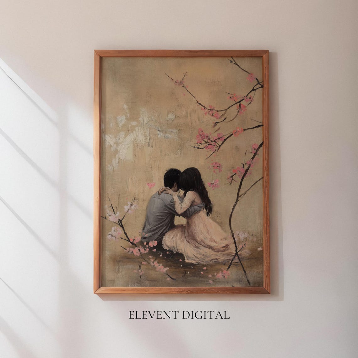Romantic Couple Cherry Blossom Tender Painterly Love Art Poster