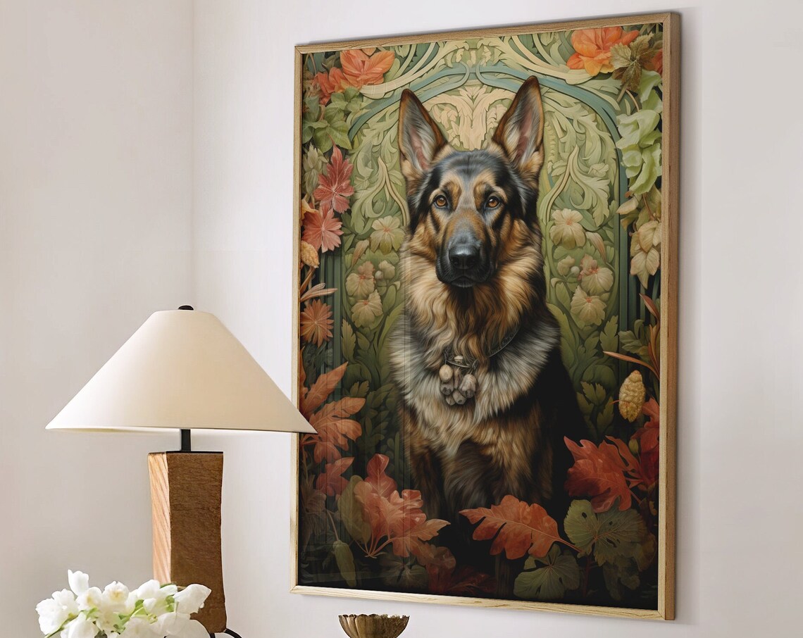 German Shepherd Dog Portrait In Autumn Leaves Archway Poster