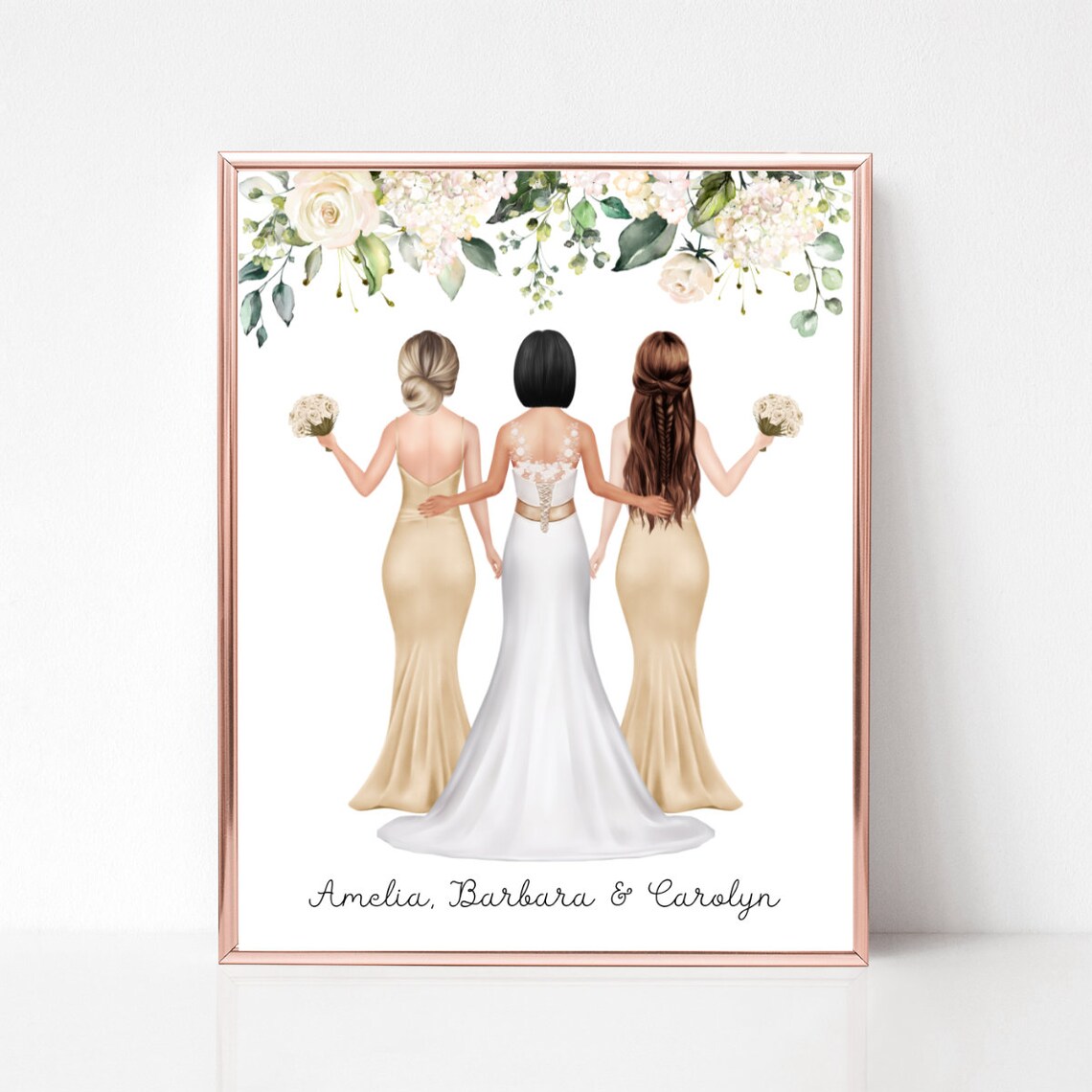 Custom Bride And Bridesmaids Gold Dresses Wedding Party Poster - Image 6
