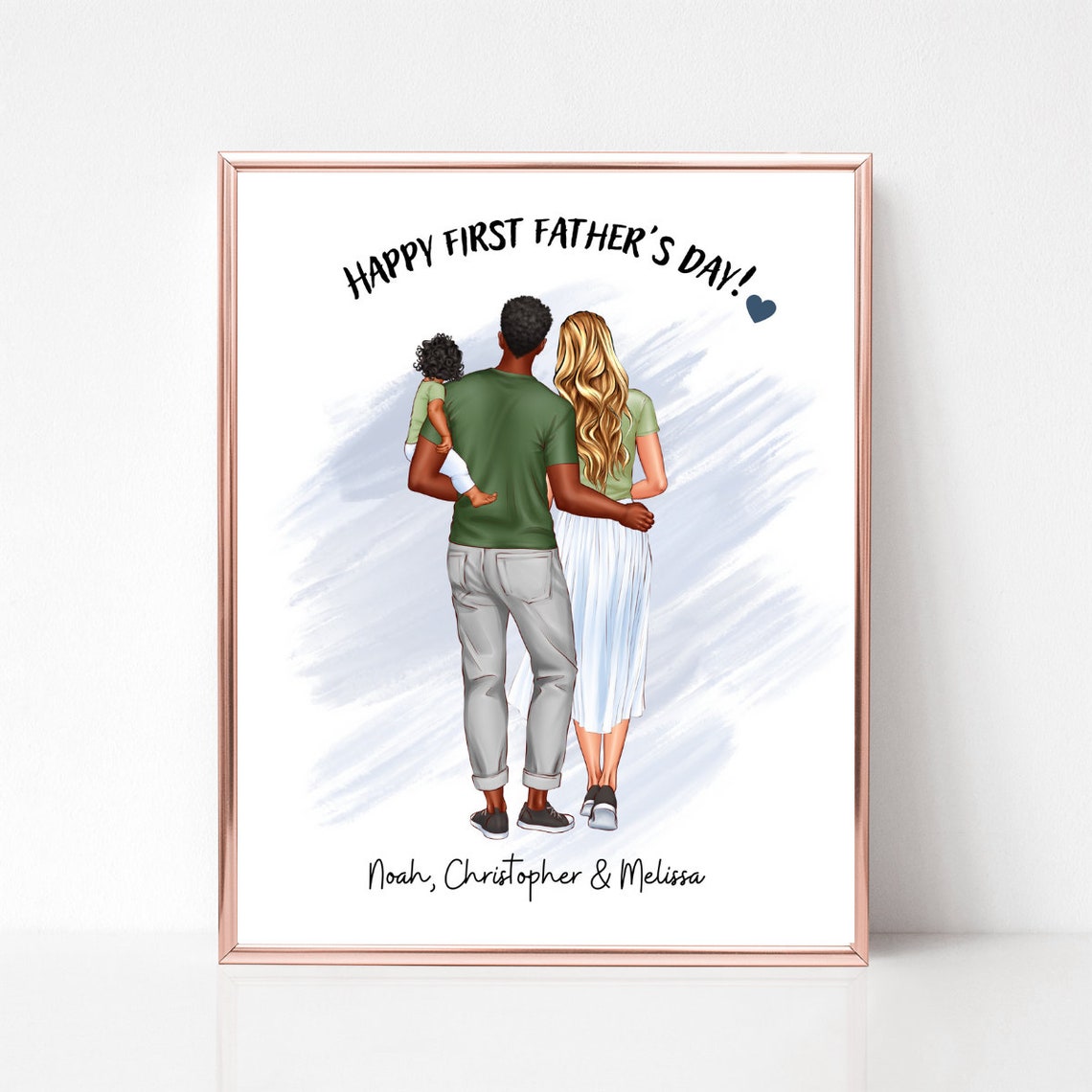 Happy First Fathers Day Dad Mom and New Baby Portrait Poster - Image 3