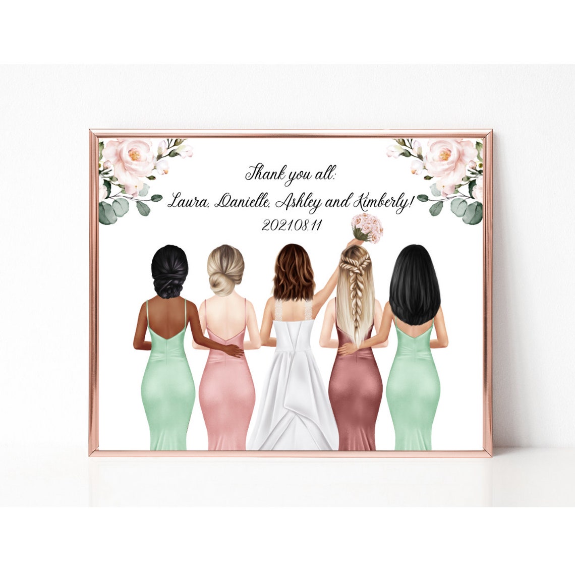 Personalized Bridesmaid Thank You Print Bride and Bridesmaids Keepsake - Image 3